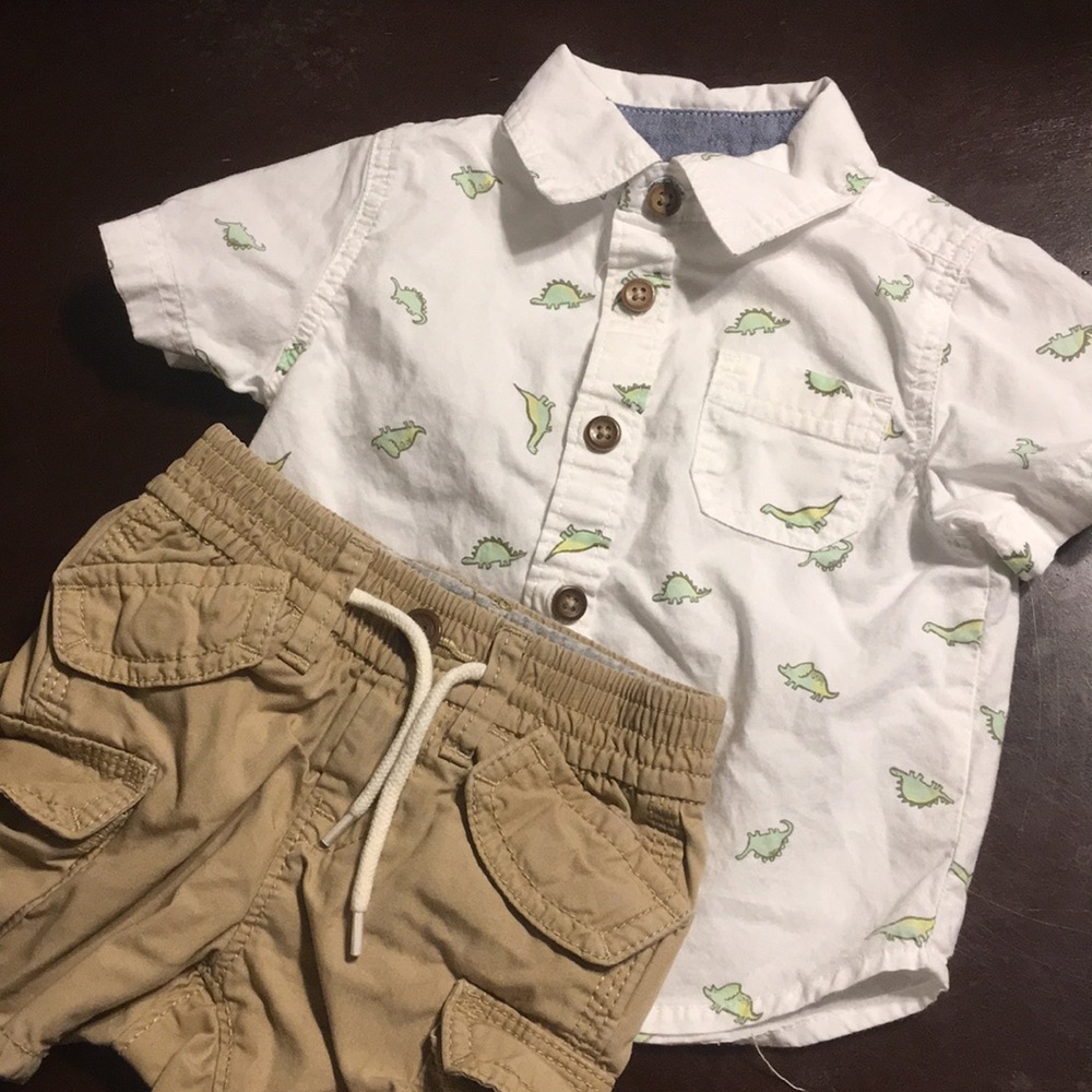 3-6 month baby Dino shorts shirt set